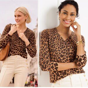 NWT TALBOTS 100% Cashmere Leopard Print Effortless V-Neck Sweater XSP